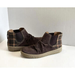 Comfortiva Hollis Womens Brown Suede Plaid Wool Ankle Booties Comfort Zip Sz 11M